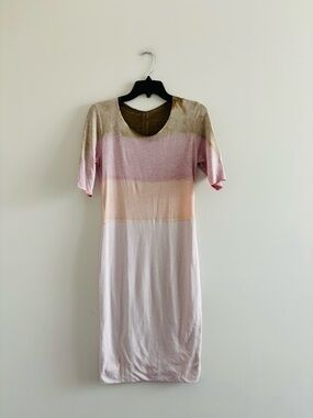 RAQUEL ALLEGRA Dress Tie Dye Pink Beige Knit Stretch Women M Lagenlook Artsy USA
